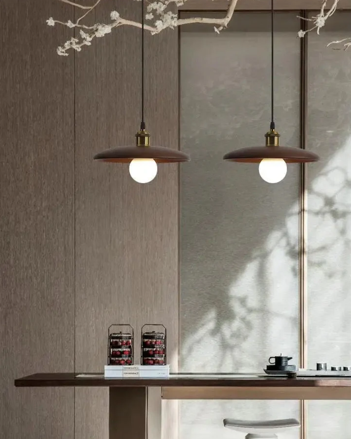 Minimalist Warm 3000K Wood Halo Pendant Light Kitchen Dining