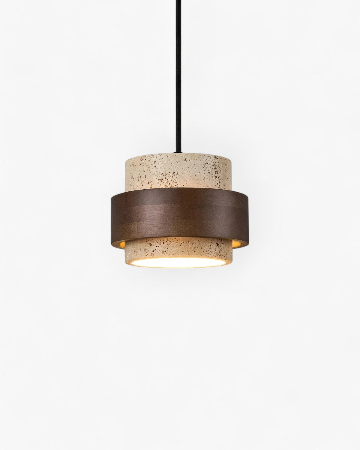 Modern Travertine Shade Walnut Accents Pendant Light