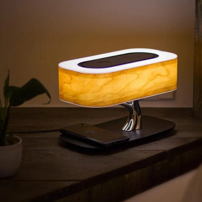 Modern Bedside Table Lamp for Bedroom - Touch Control - Natural Wood-Effect Shade