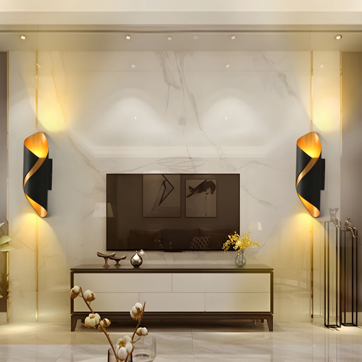 Modern Twisted LED Wall Sconce – Sculptural Up Down Light Aluminum – Lounge Hallway