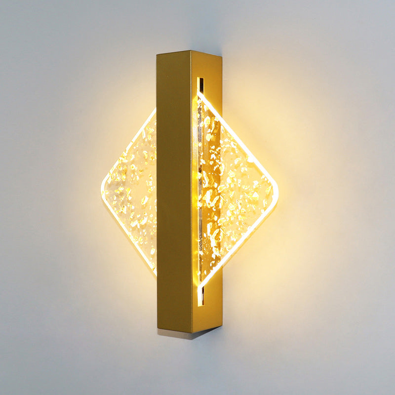 Modern Geometric LED Wall Sconce – Textured Crackle Acrylic – Round Diamond Bedroom