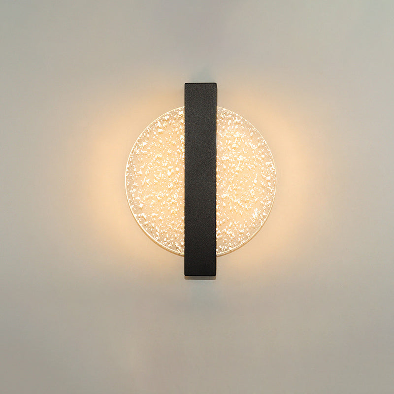 Modern Geometric LED Wall Sconce – Textured Crackle Acrylic – Round Diamond Bedroom