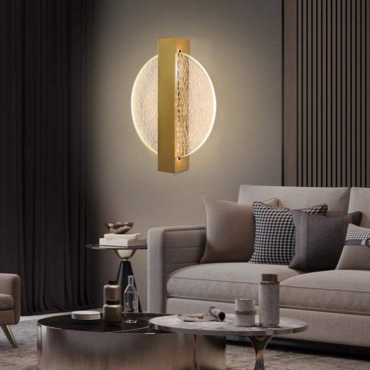 Modern Geometric LED Wall Sconce – Textured Crackle Acrylic – Round Diamond Bedroom