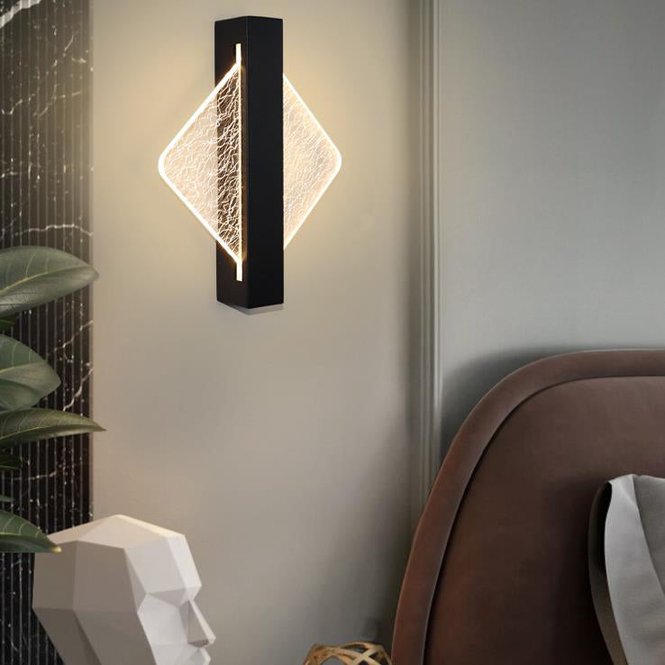 Modern Geometric LED Wall Sconce – Textured Crackle Acrylic – Round Diamond Bedroom