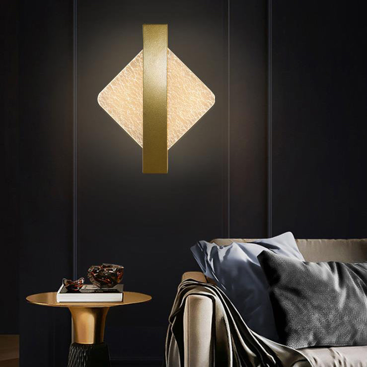 Modern Geometric LED Wall Sconce – Textured Crackle Acrylic – Round Diamond Bedroom