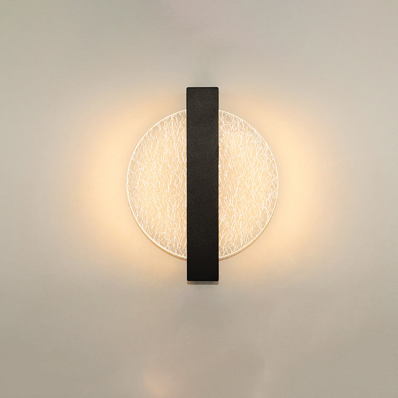 Modern Geometric LED Wall Sconce – Textured Crackle Acrylic – Round Diamond Bedroom