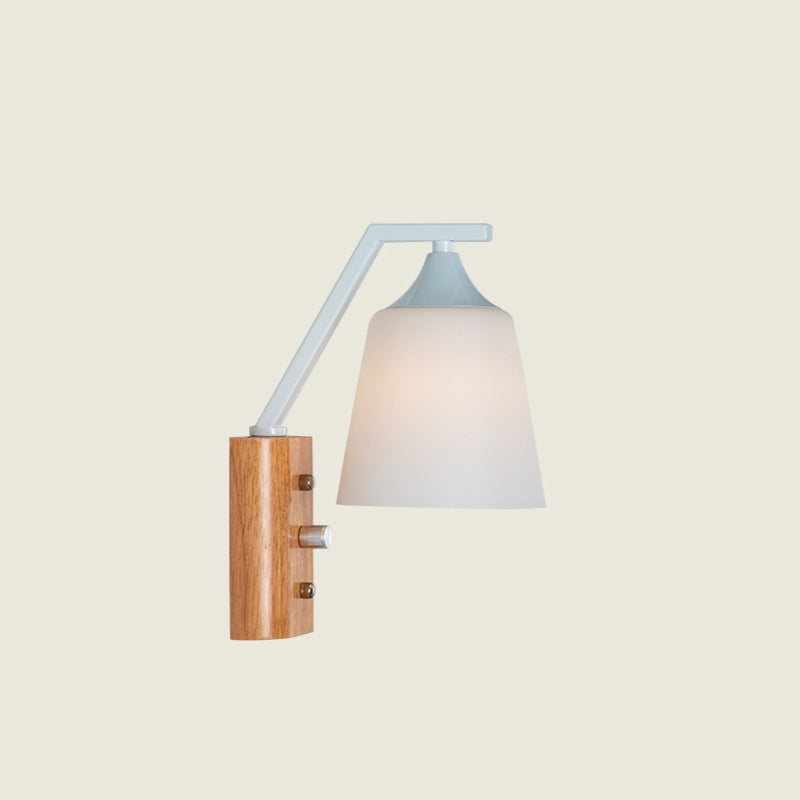 Scandinavian Style Wall Sconce – Wood Base Glass Shade – Bedroom Hallway