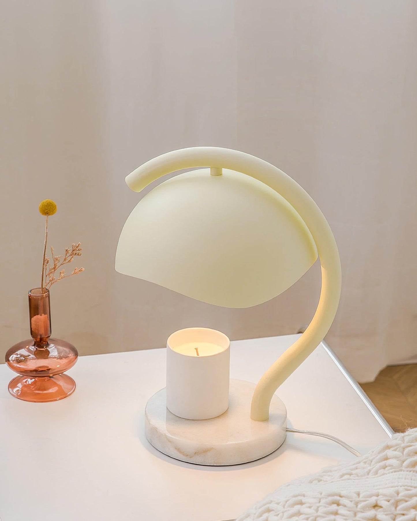 Wiora Candle Warmer Lamp – Soft-Beige Dome Shade – Flameless Wax Melting