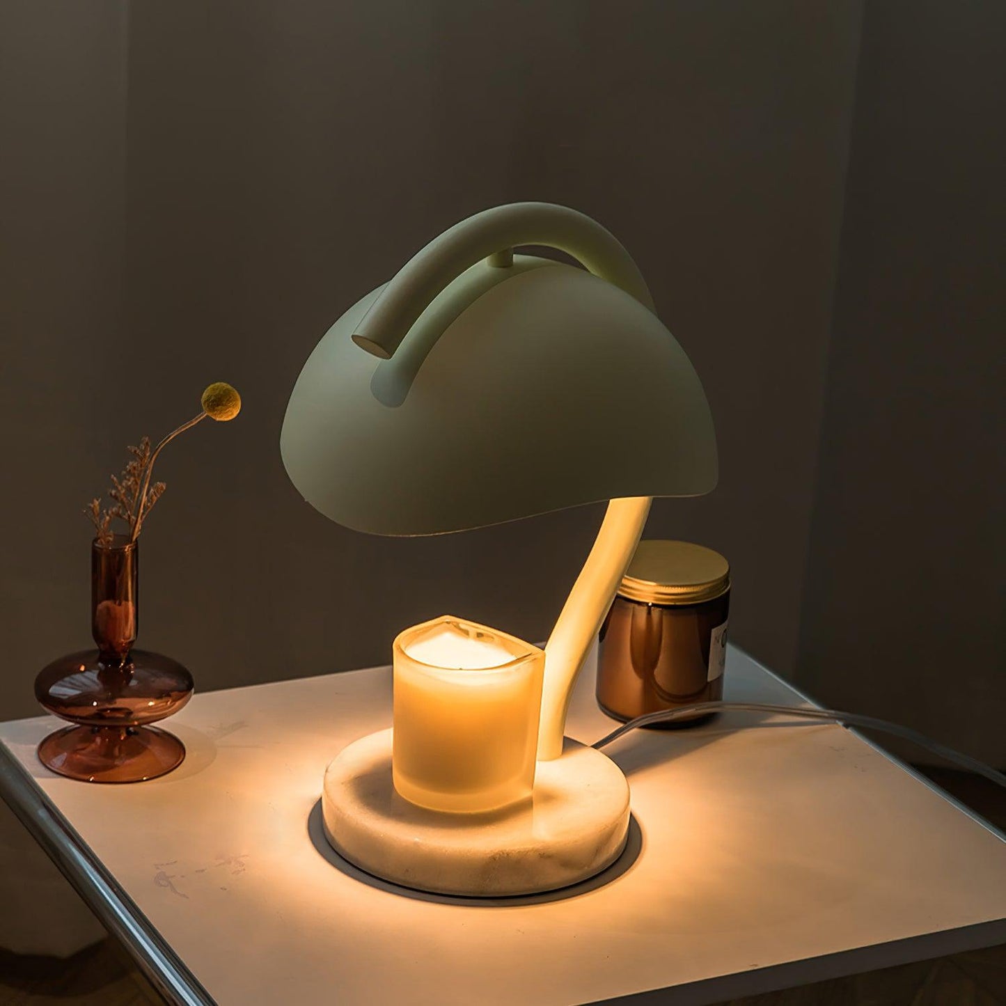 Wiora Candle Warmer Lamp – Soft-Beige Dome Shade – Flameless Wax Melting