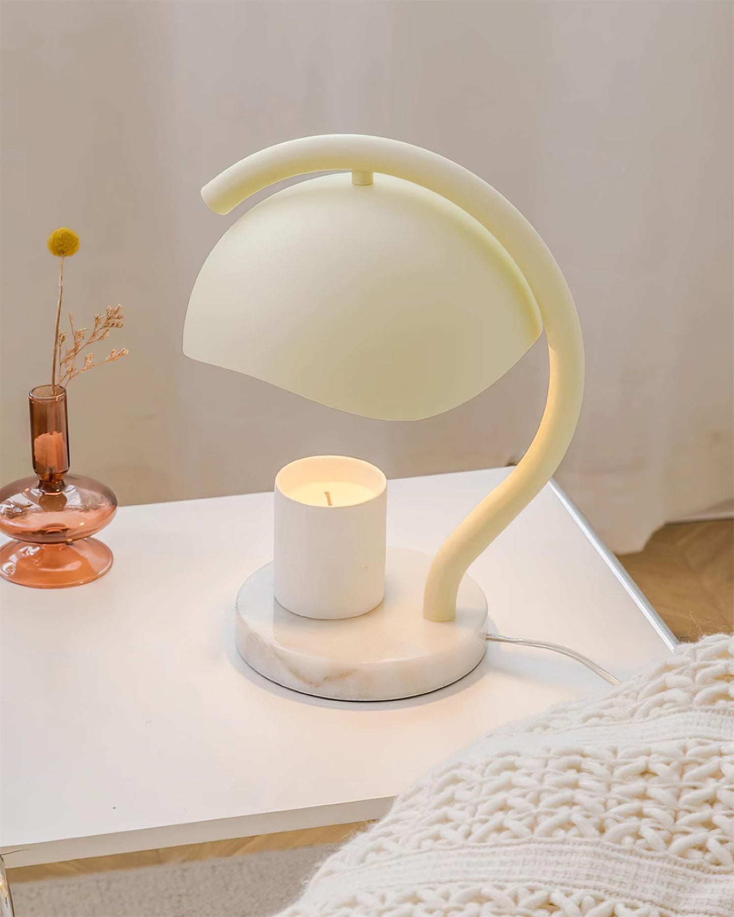 Wiora Candle Warmer Lamp – Soft-Beige Dome Shade – Flameless Wax Melting