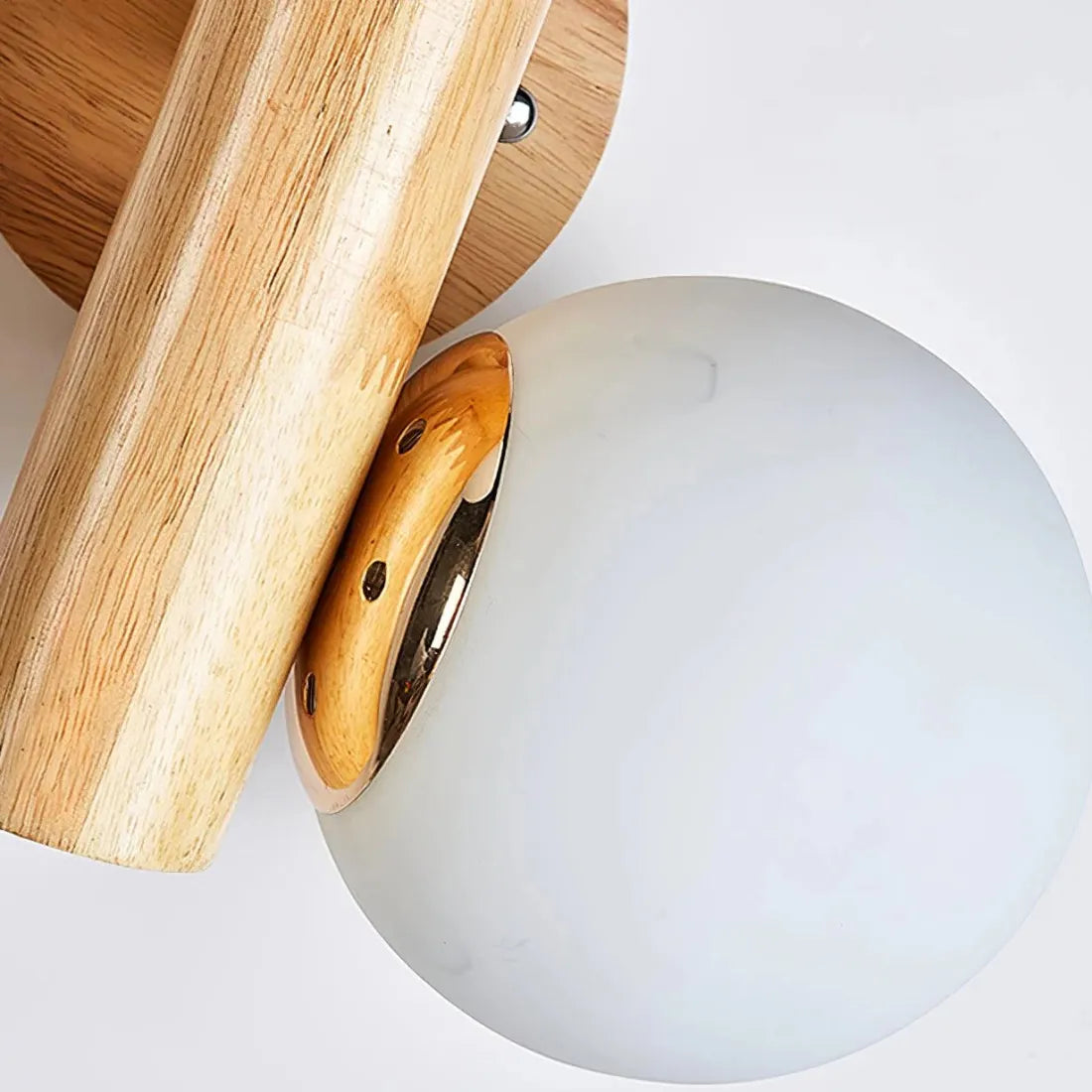 Modern Wooden Wall Light – LED Glass Globe Sconce for Bedroom & Hallway