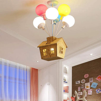 Wooden Balloon Warm Glow Acrylic Kids Ceiling Light