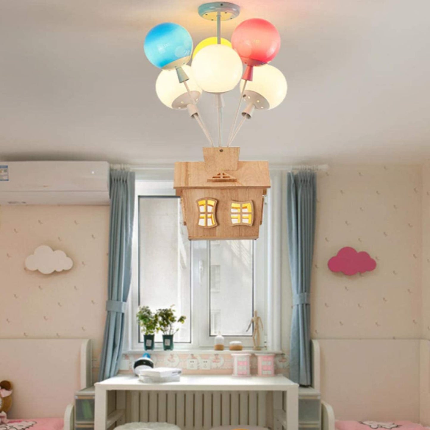 Wooden Balloon Warm Glow Acrylic Kids Ceiling Light