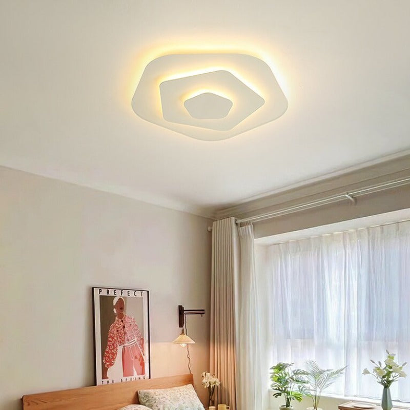 White Geometric Metal Acrylic Flush Ceiling Light – LED Dimmable – Bedroom Living Room