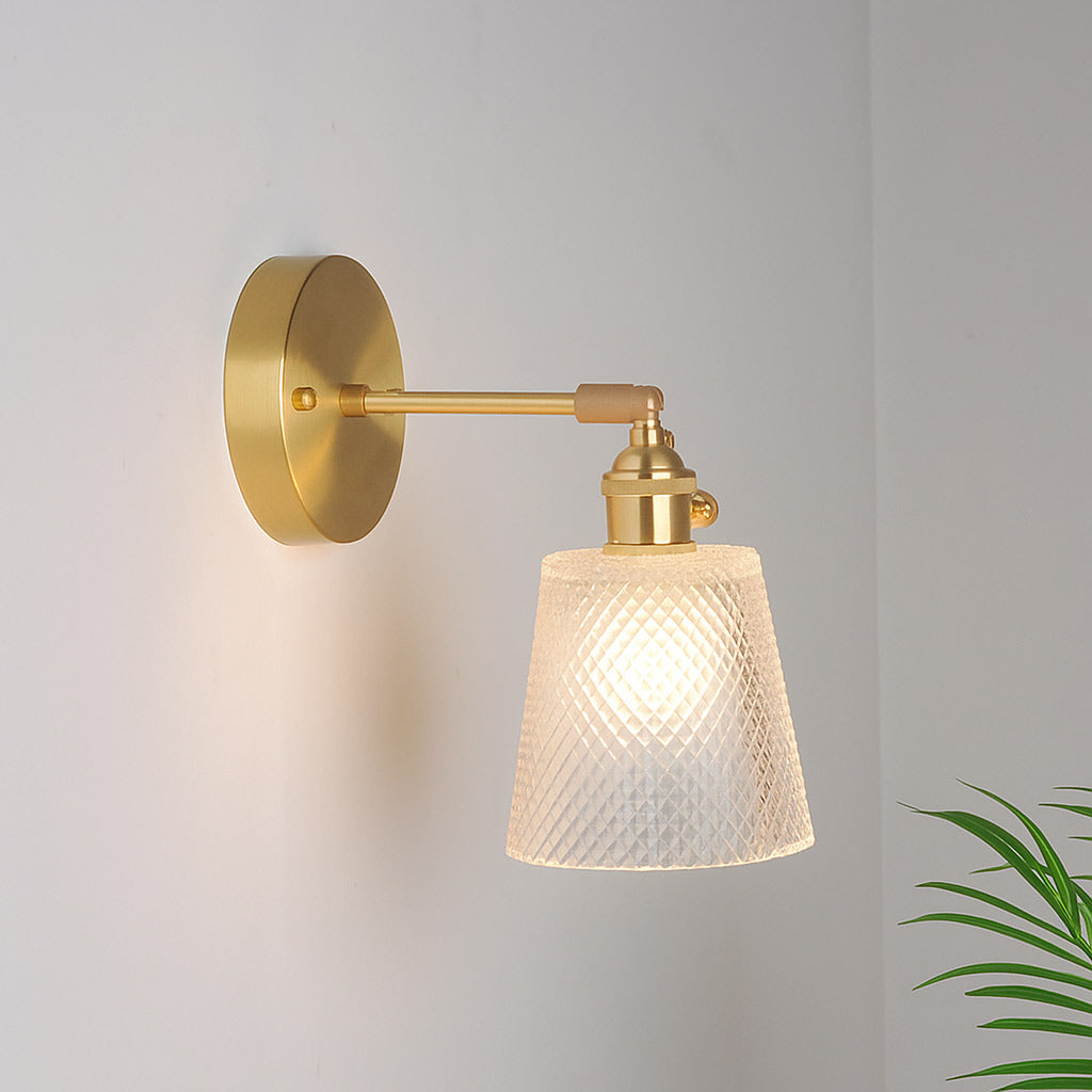 Vintage Adjustable Brass And Glass Wall Light