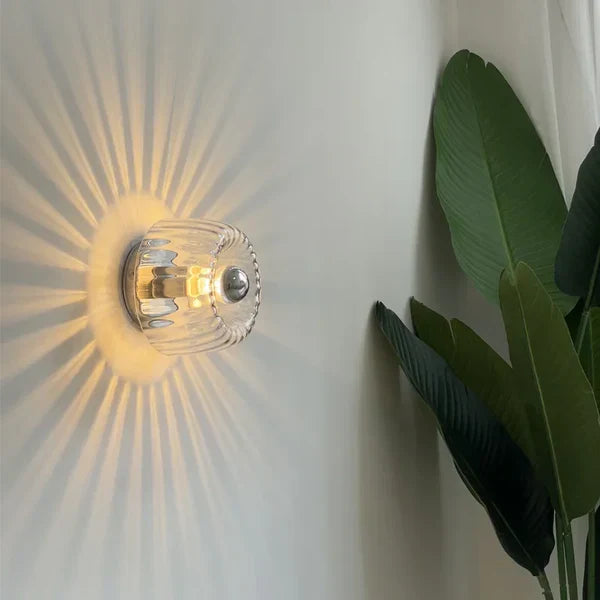 Modern Glass Wall Sconce - Ripple Textured Shade - Hallway & Bedroom Accent Lighting