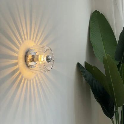 Modern Glass Wall Sconce - Ripple Textured Shade - Hallway & Bedroom Accent Lighting