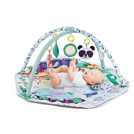 Safari baby play mat with green arches and hanging toys