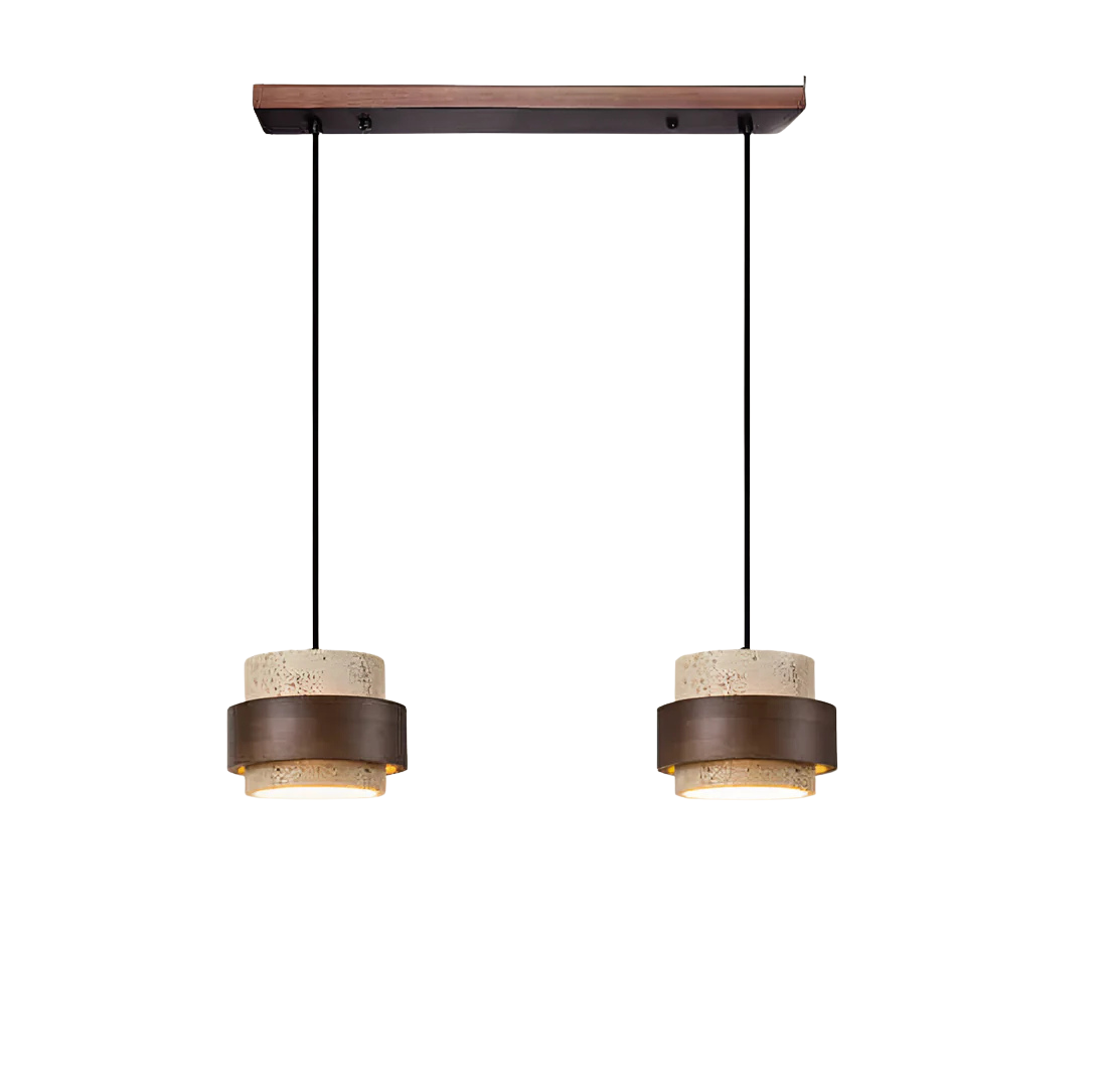 Modern Travertine Shade Walnut Accents Pendant Light