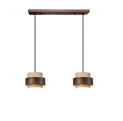 Modern Travertine Shade Walnut Accents Pendant Light