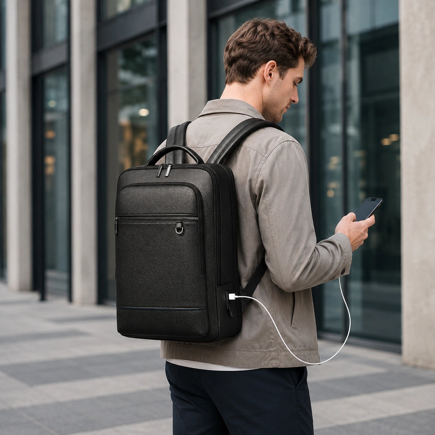 Executive PU Leather Laptop Backpack
