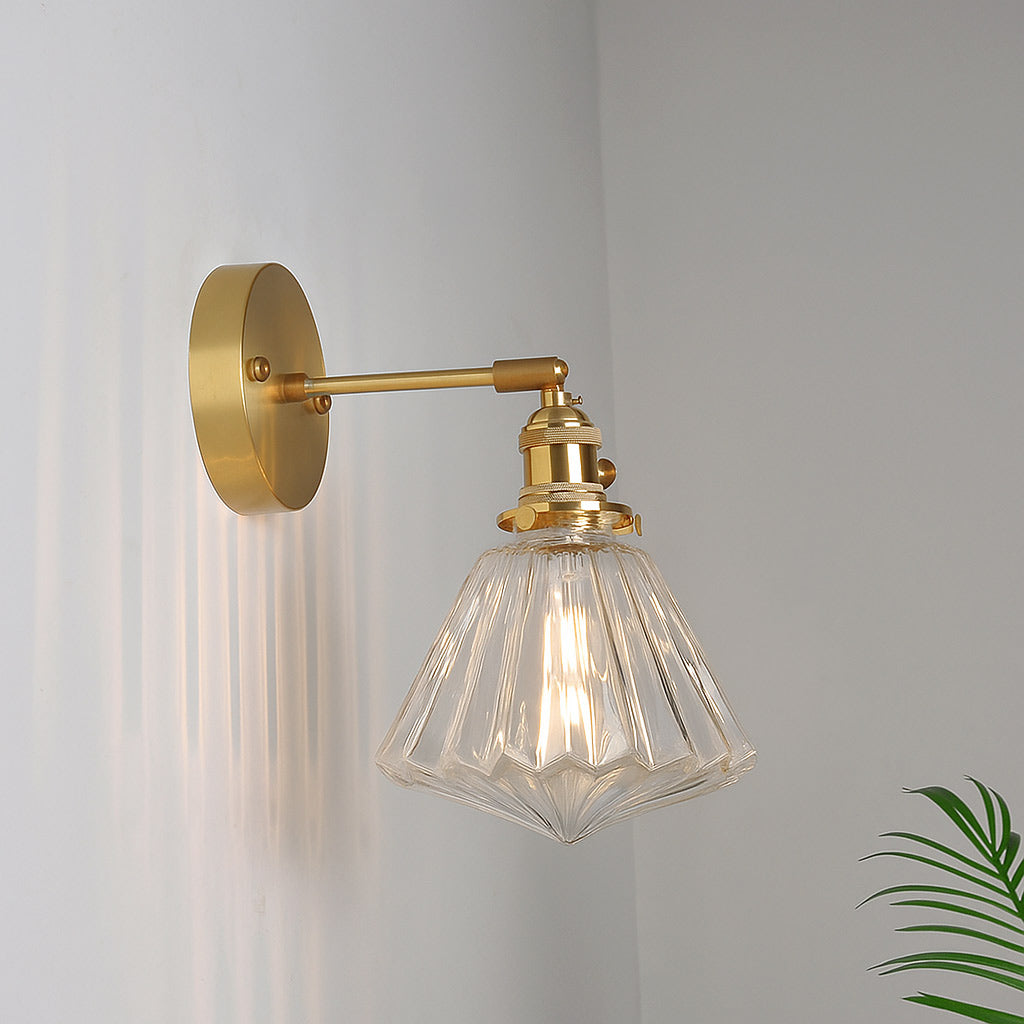Vintage Adjustable Brass And Glass Wall Light