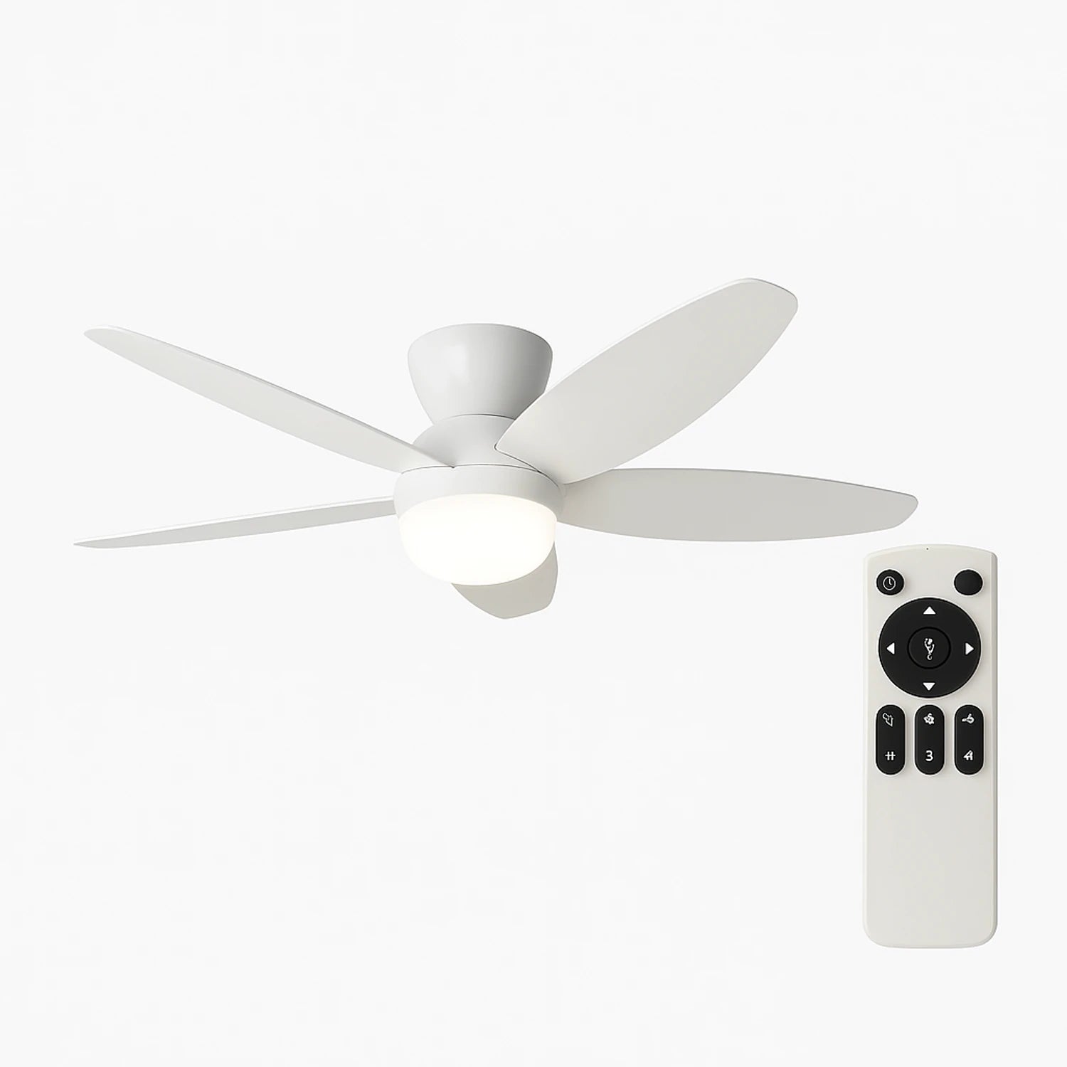 36 inch ceiling fan light with 5 plastic blades, dimmable LED, 6 speeds, remote control, ideal for living and dining rooms, energy efficient design.