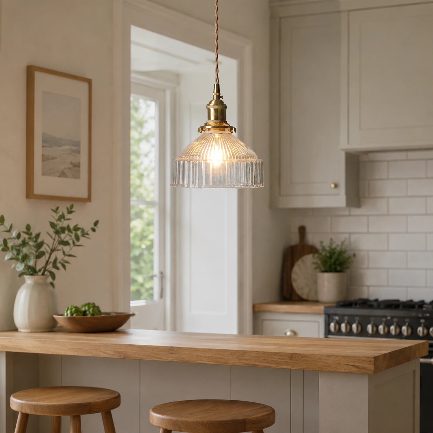 Copper and Glass Pendant Light
