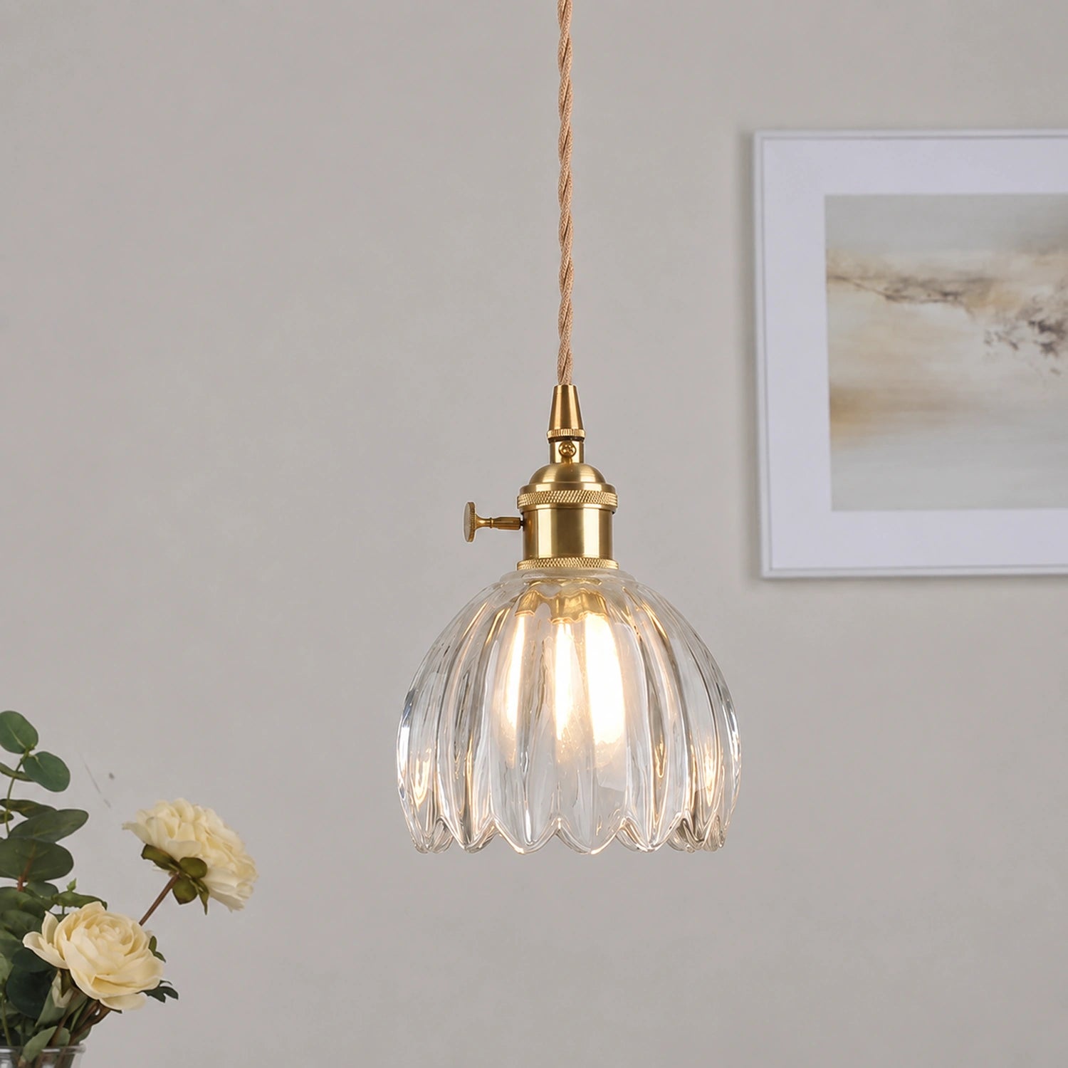 Clear Glass LED Pendant Light with Copper Finish