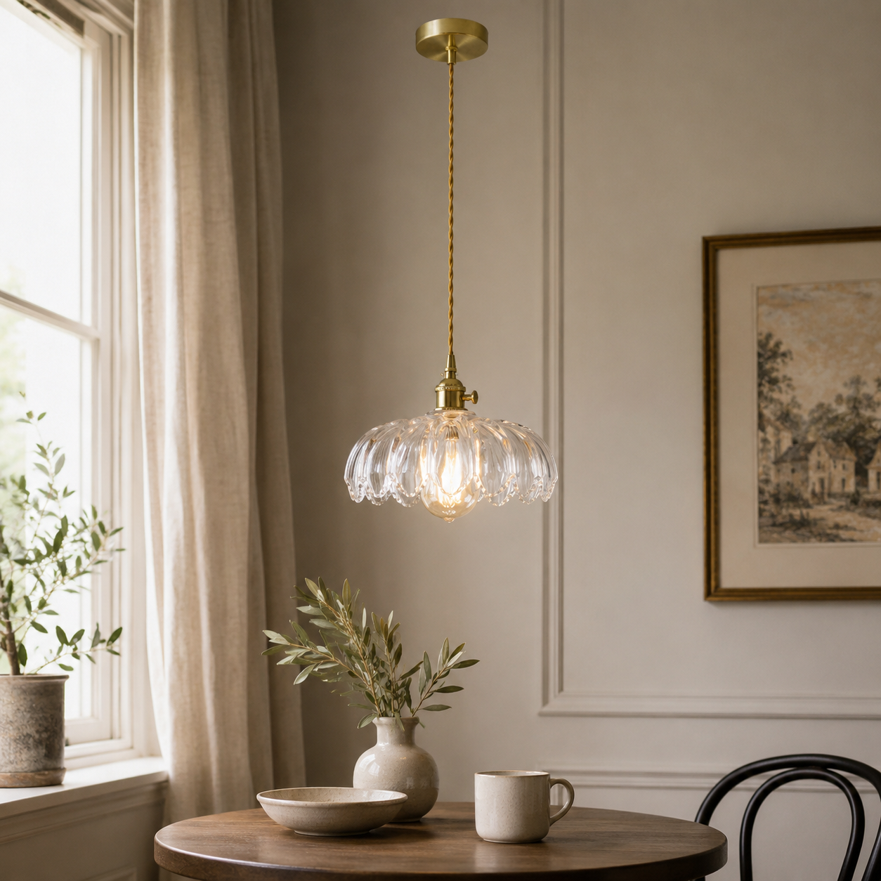 Copper and Glass Pendant Light
