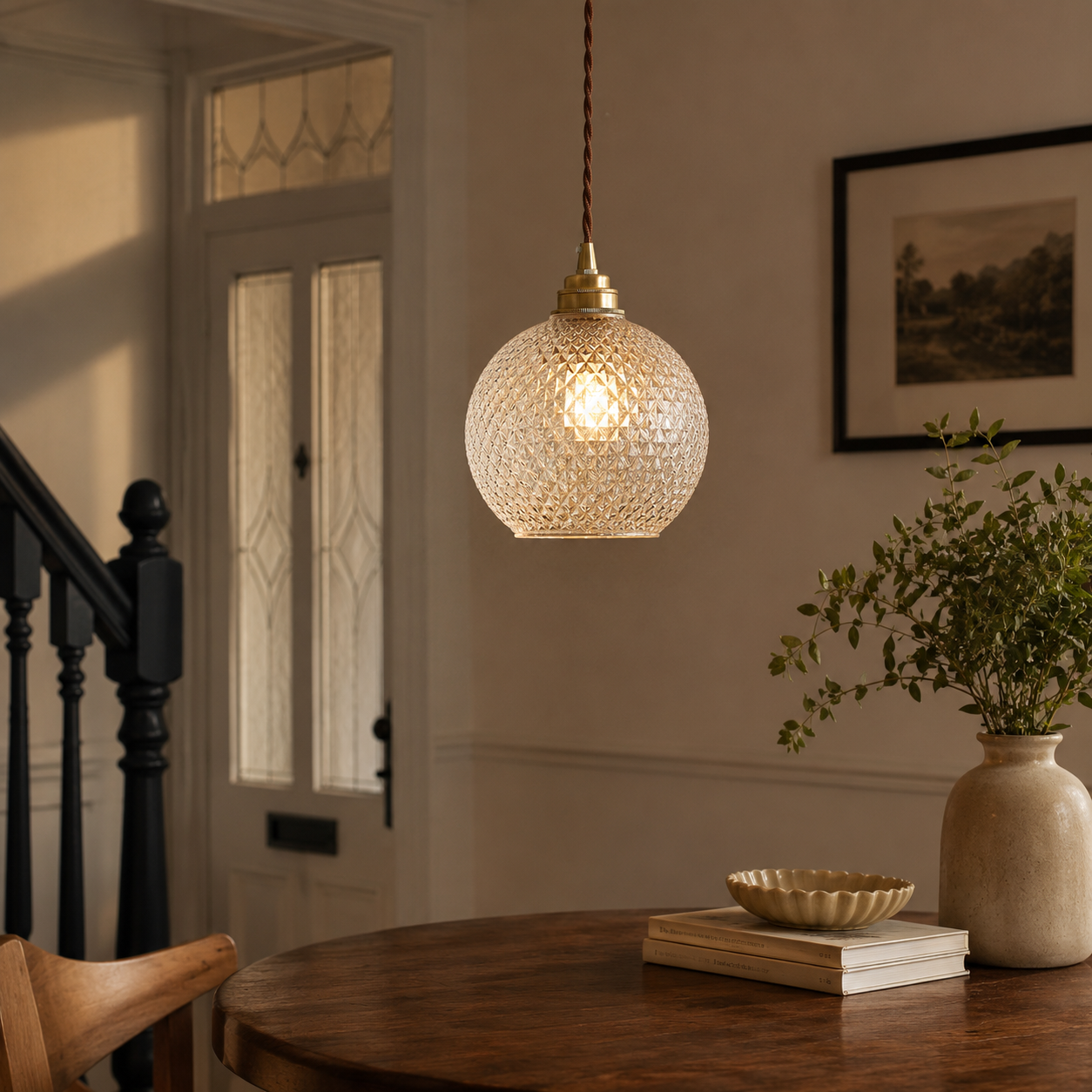 Copper and Glass Pendant Light