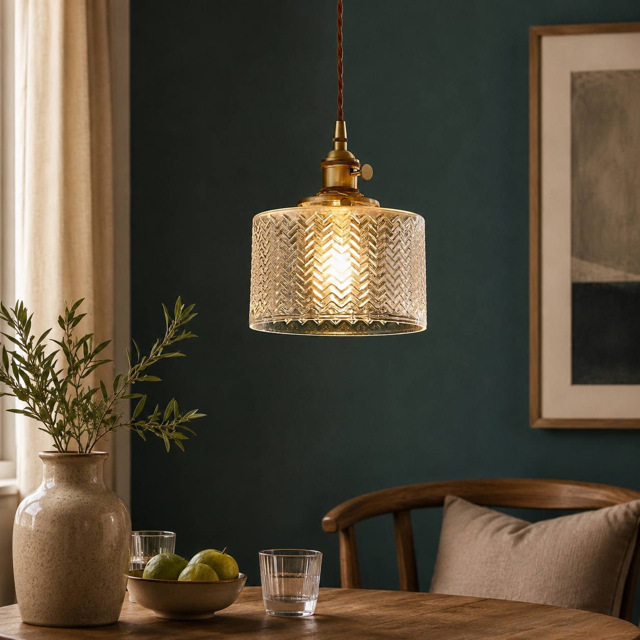 Copper and Glass Pendant Light