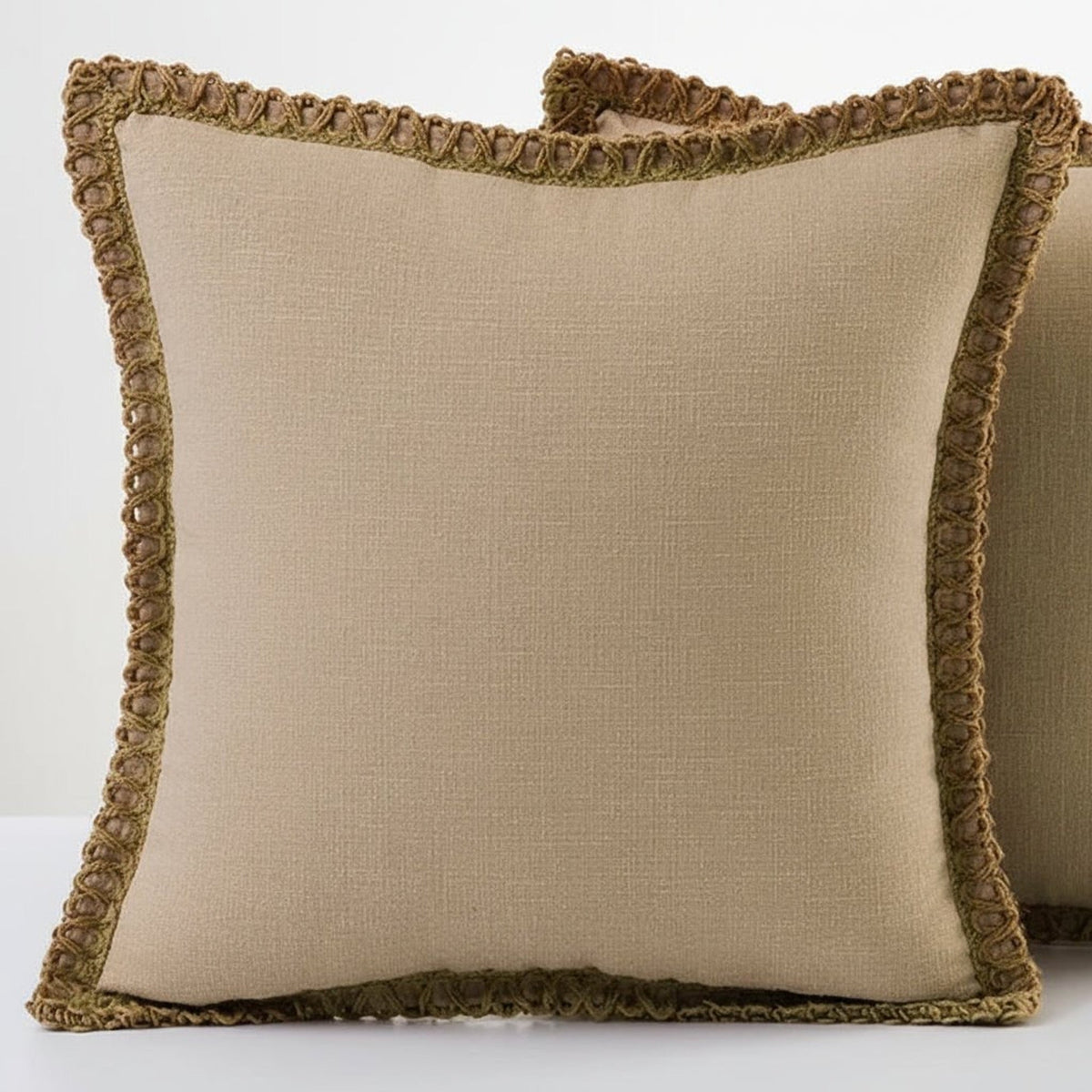 Latte cushions with decorative trim