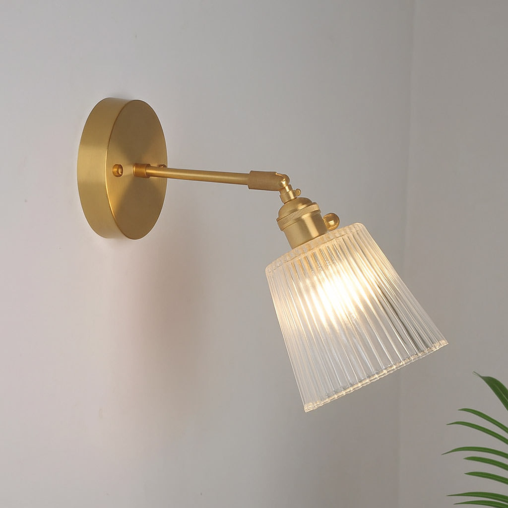 Vintage Adjustable Brass And Glass Wall Light