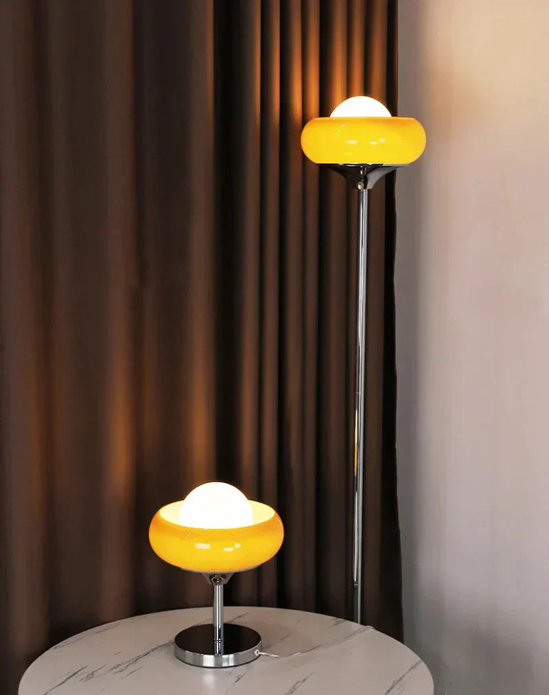 Elegant Retro Frosted Glass Floor And Table Lamp Red Yellow Led Lights