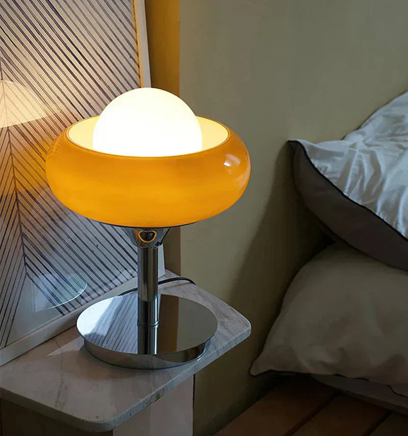 Elegant Retro Frosted Glass Floor And Table Lamp Red Yellow Led Lights