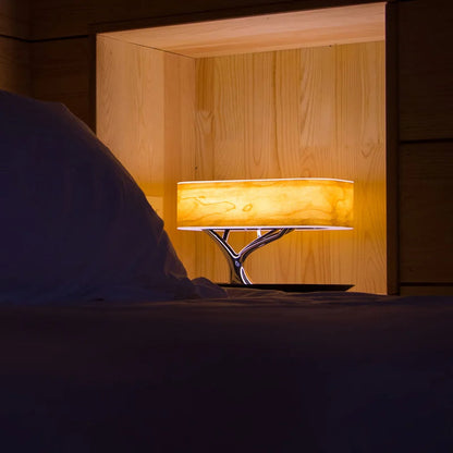 Modern Bedside Table Lamp for Bedroom - Touch Control - Natural Wood-Effect Shade