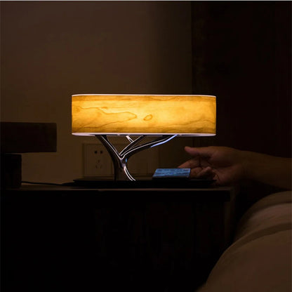 Modern Bedside Table Lamp for Bedroom - Touch Control - Natural Wood-Effect Shade