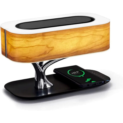 Modern Bedside Table Lamp for Bedroom - Touch Control - Natural Wood-Effect Shade