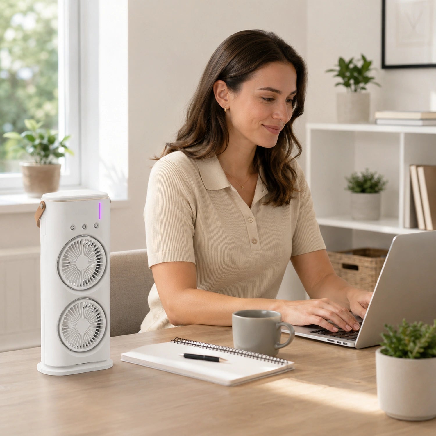 Dual-Head Portable Air Cooler with Humidifier and LED Night Light
