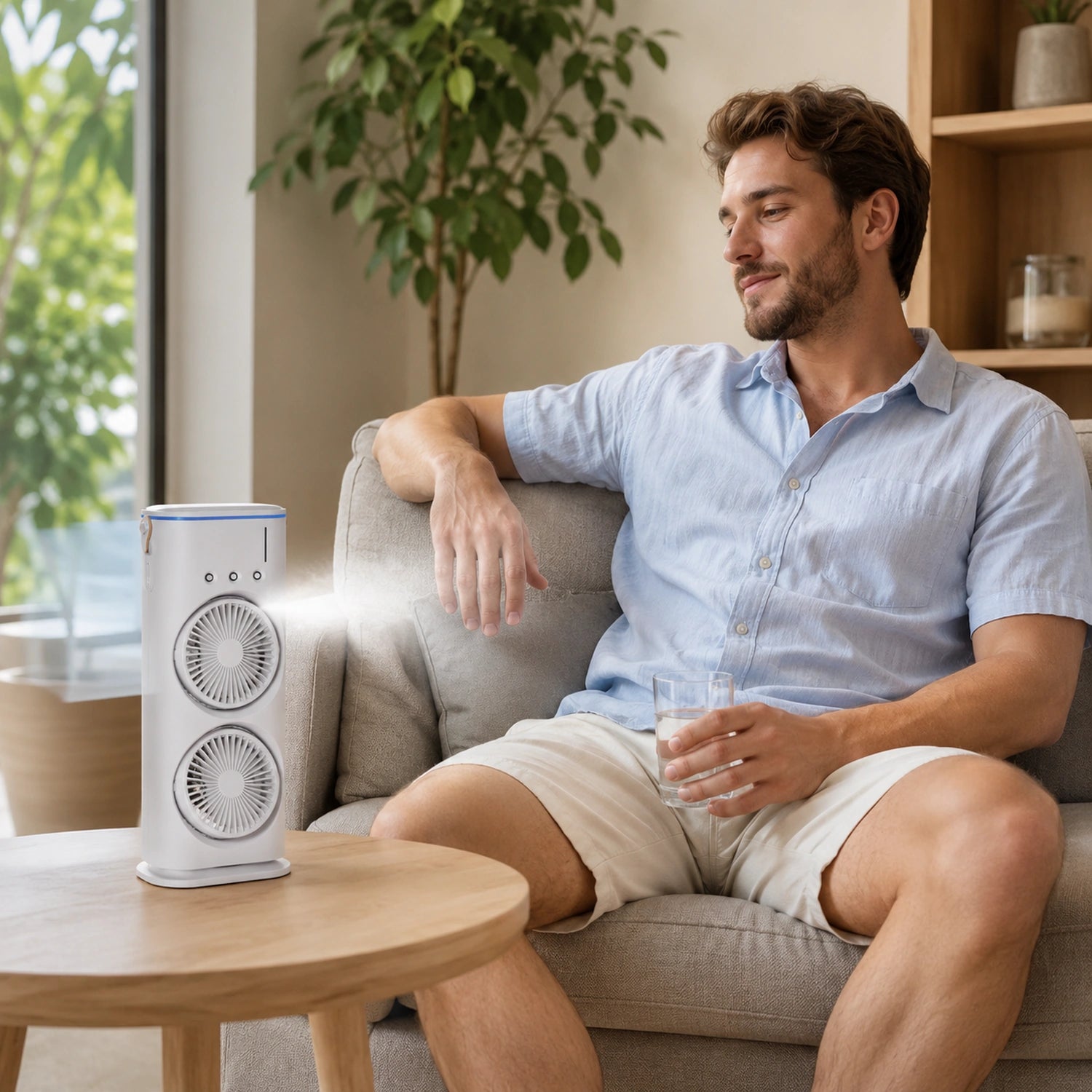 Dual-Head Portable Air Cooler with Humidifier and LED Night Light