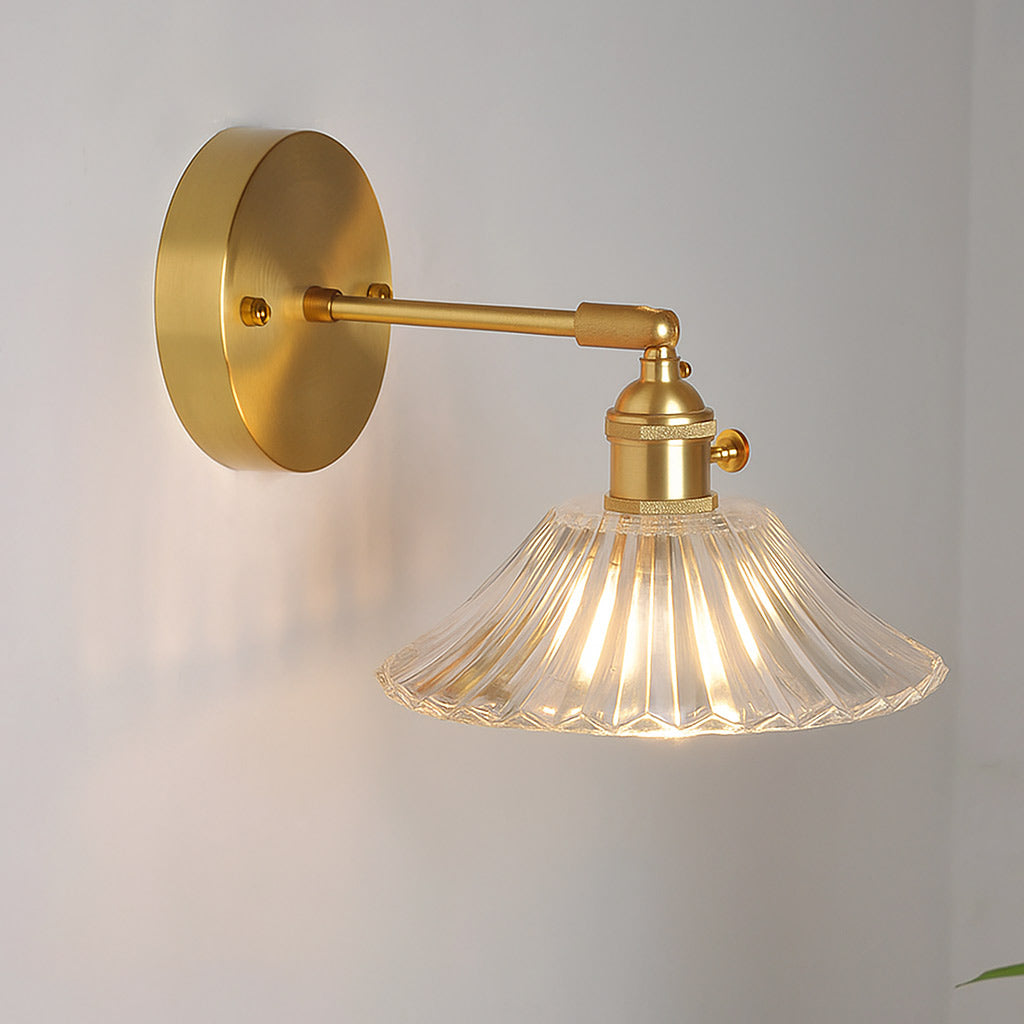 Vintage Adjustable Brass And Glass Wall Light