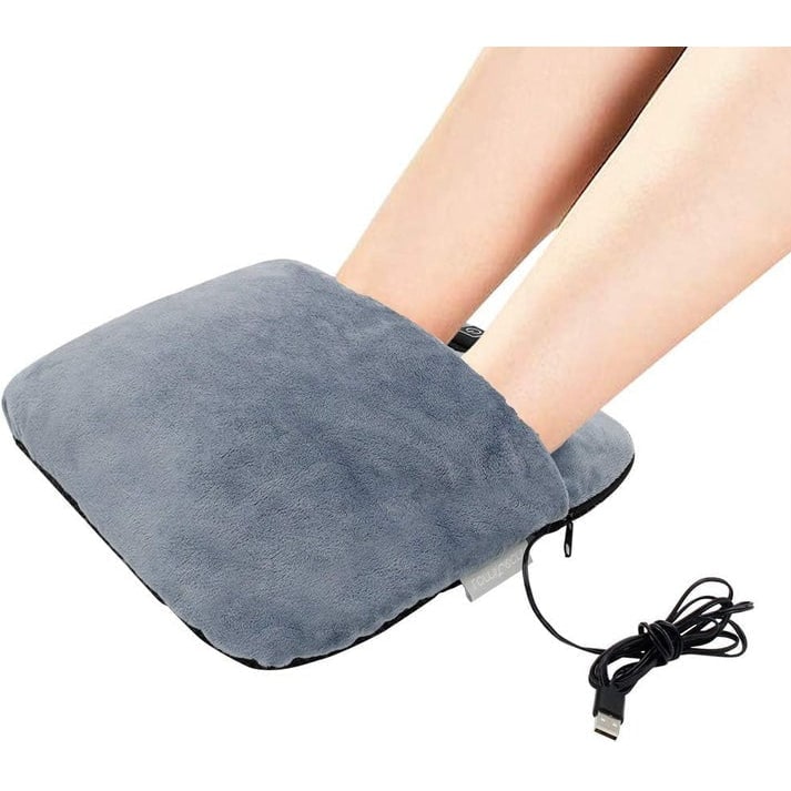 Feet inside the USB-powered grey pouch