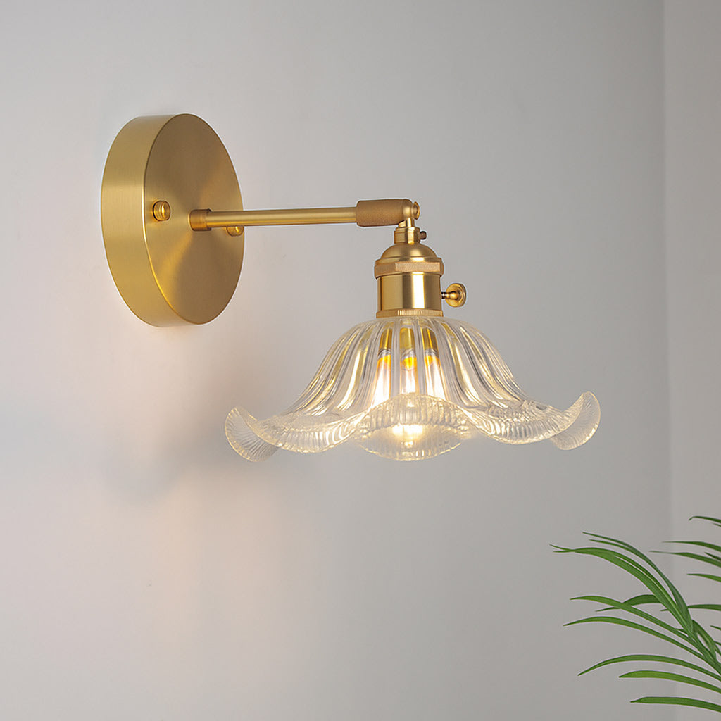 Vintage Adjustable Brass And Glass Wall Light