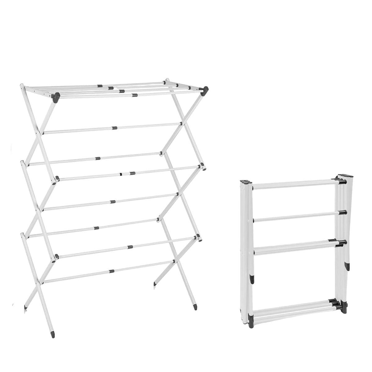 Accordion clothes airer shown open and folded