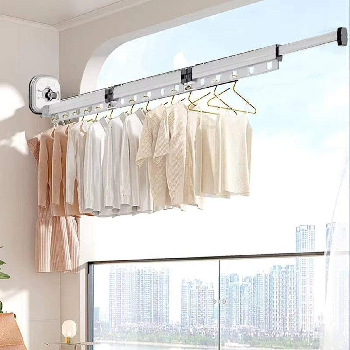 White three-fold drying rack with suction cup base