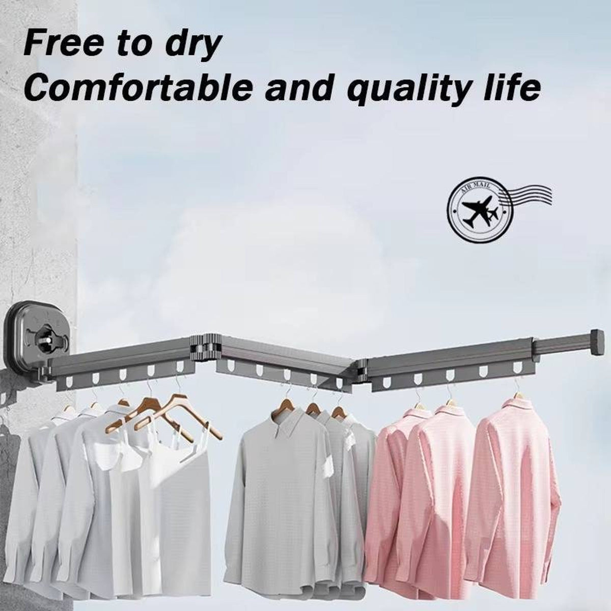 Grey three-fold drying rack displayed extended