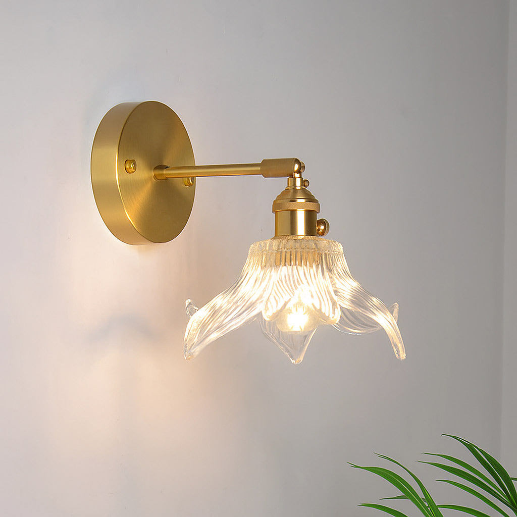 Vintage Adjustable Brass And Glass Wall Light