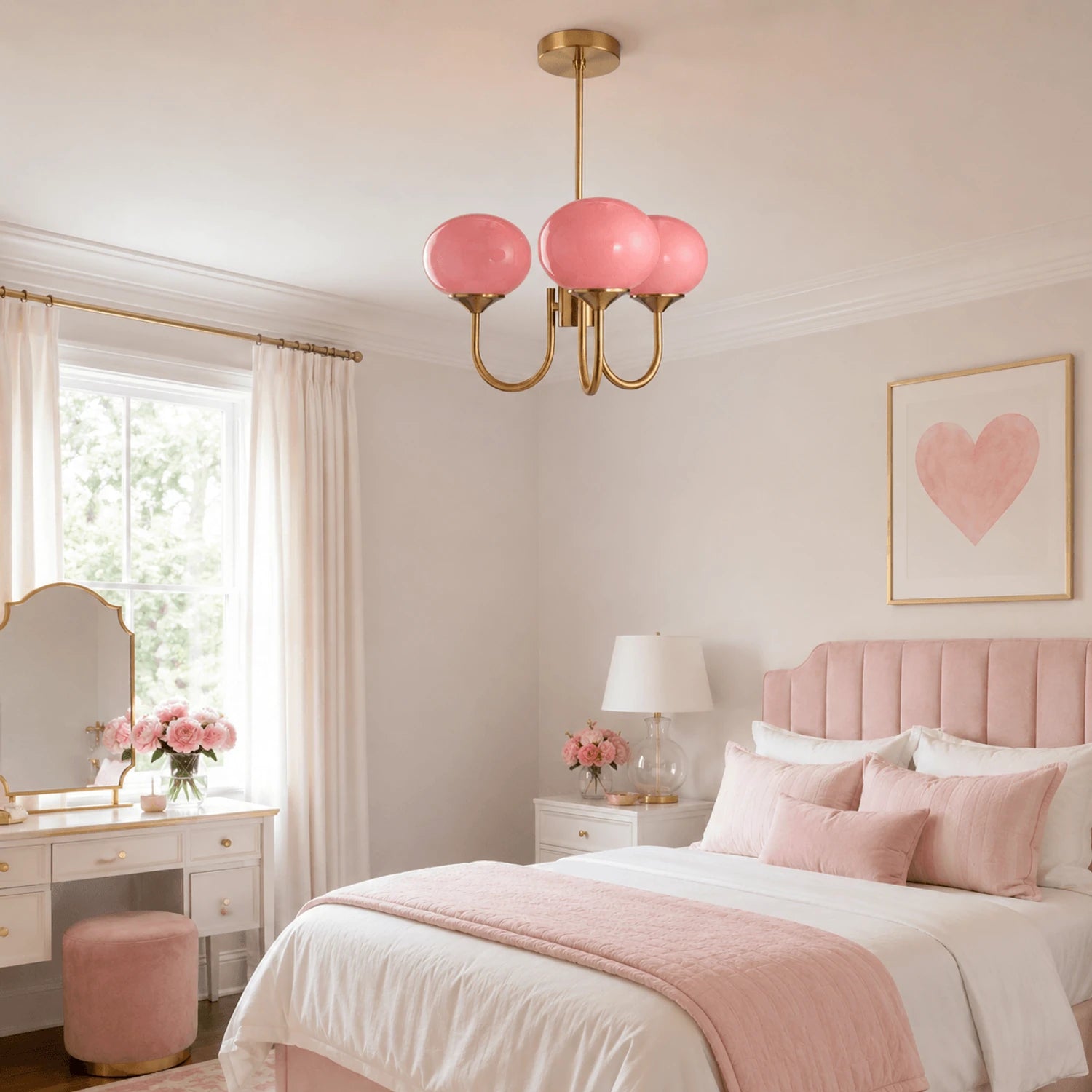 Modern glass ball pendant light with metal finish, suitable for living room or bedroom ceiling lighting.