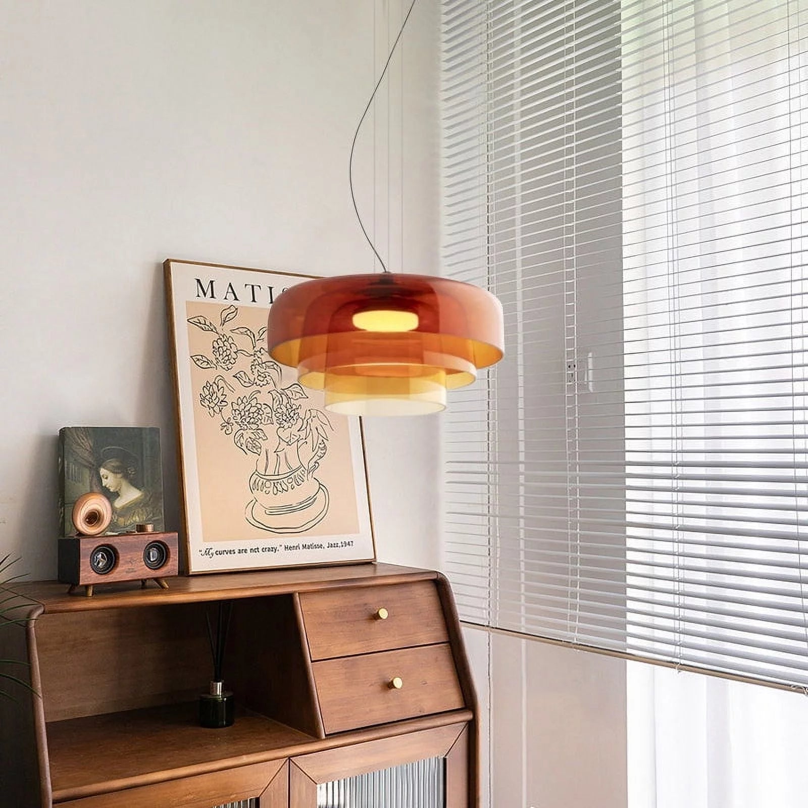 Handcrafted Adjustable Cord Glass Orange Green Gray Ceiling Light